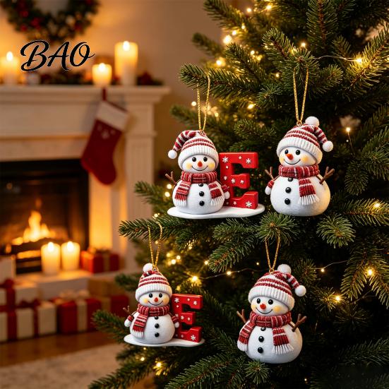 Indoor Outdoor Holiday Decorations 26 Letter Christmas Ornaments, 2D Flat Snowman Hanging Decoration, Acrylic A-Z Atmosphere Party Supplies