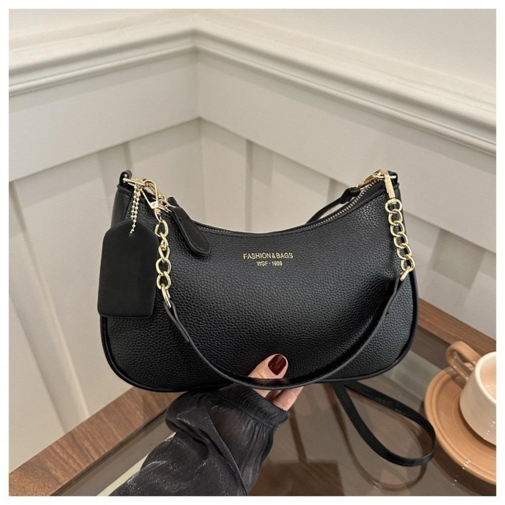 Fashionable PU Leather Crossbody Bag Zipper Adjustable Shoulder Bag Solid Color Underarm Bag Women
