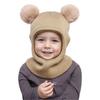 3-12Y autumn and winter double-ball pullover cap, children's double-ball ear-protecting one-piece cap, solid-color cute woolen o