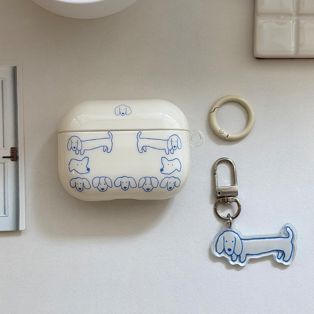 Cartoon Cute Blue Line Puppy Simple Soft Earphone Case for AirPods 4 With Pendant for AirPods 2 3 4 Pro 3 Protection Cover