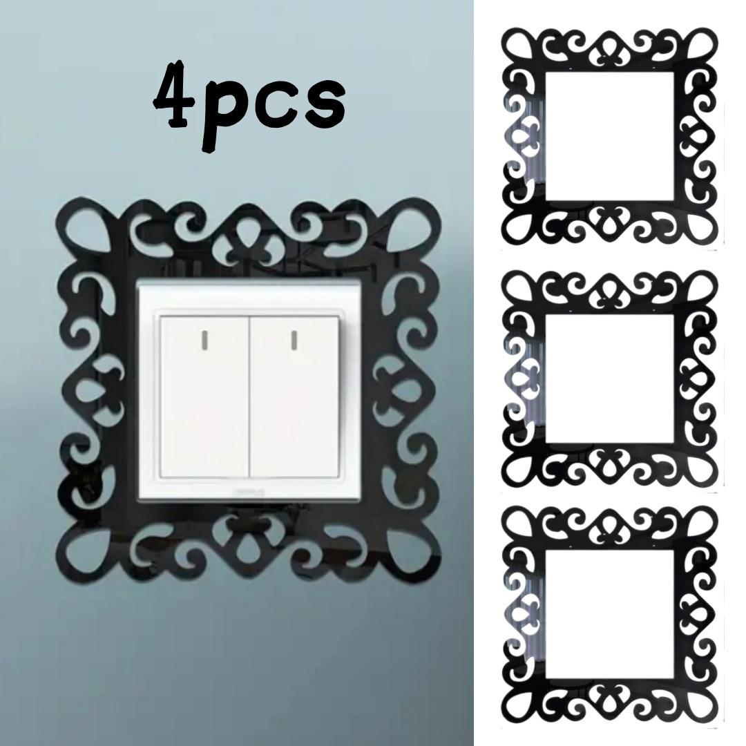 

4pcs Self-Adhesive Panels Wall Sticker Acrylic Light Switch Cover Mirror Face Stickers On The Wall Home Decoration Photo Frame S 4pcs чёрный