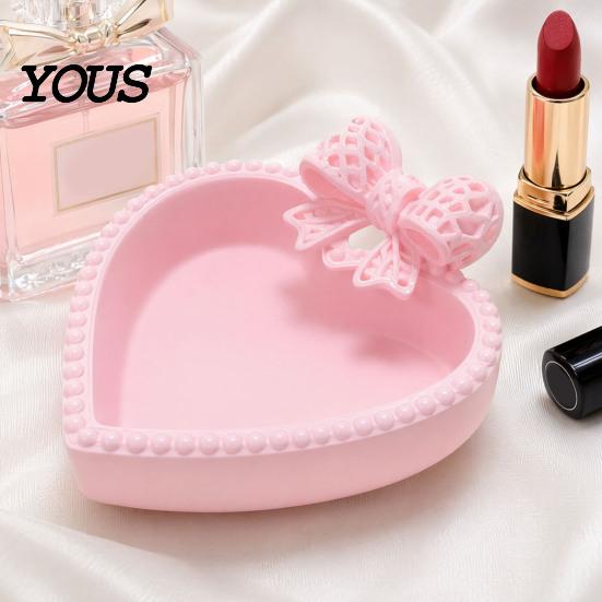 Combined Decorative Trays Set 3D Printed Bow Jewelry Tray, Cute Heart-Shaped Organizer, Stable Desktop Organizer Bay Window Decor Accessory for