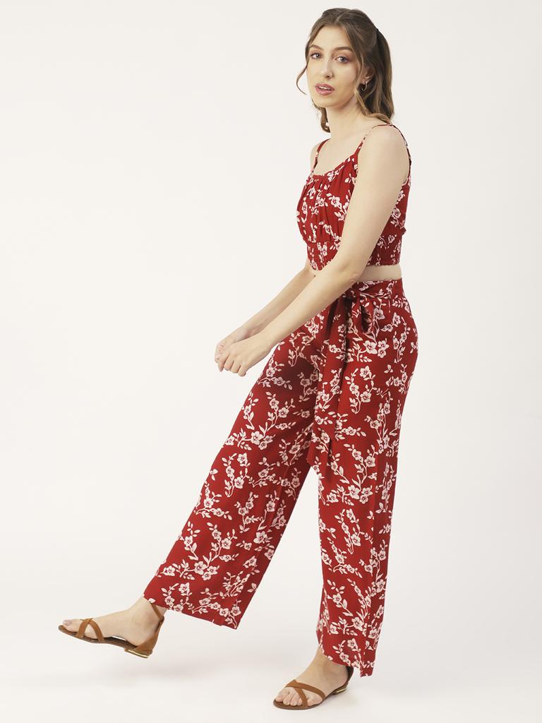 Moomaya Printed Summer Coord Set, 2 Pcs Set Crop Top with Palazzo Women