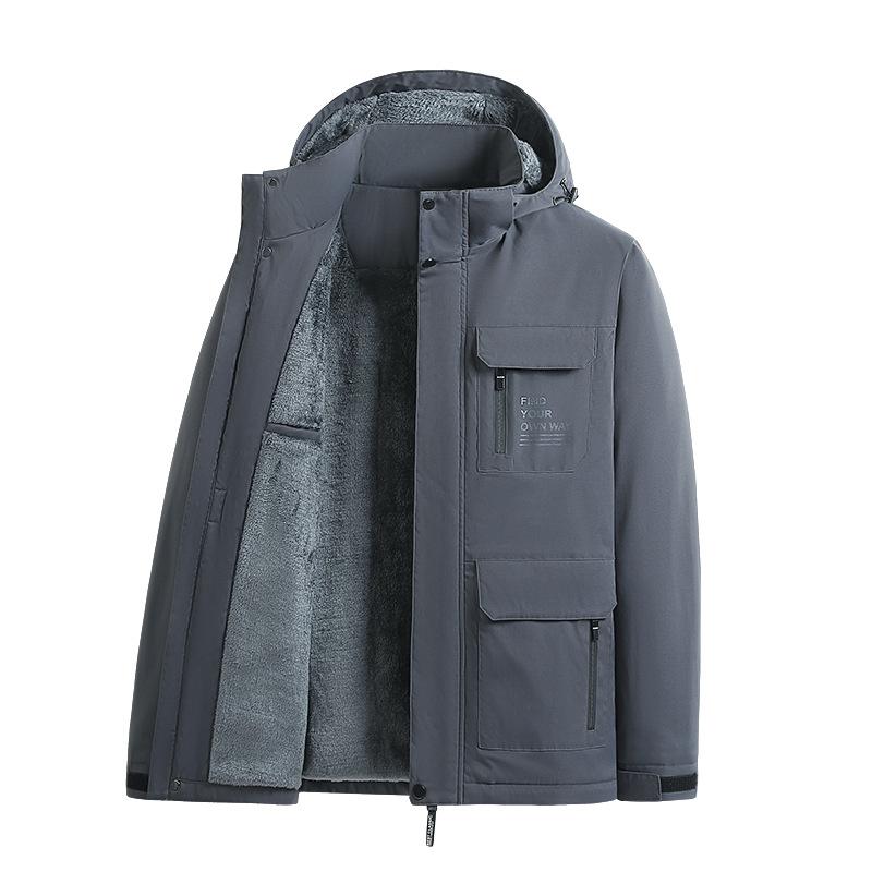 Autumn and Winter Outdoor Mountaineering Jacket Plus Velvet Thickened Polar Fleece Men's Sports Snow Warm Hooded