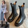 Black thick-soled 2025 spring and autumn new versatile British style high boots Chelsea cigarette short boots
