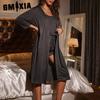 GMXIA Pajamas Women Spring and Summer Can Be Worn Outside Suspenders Shorts Robe Homewear Three-piece Set