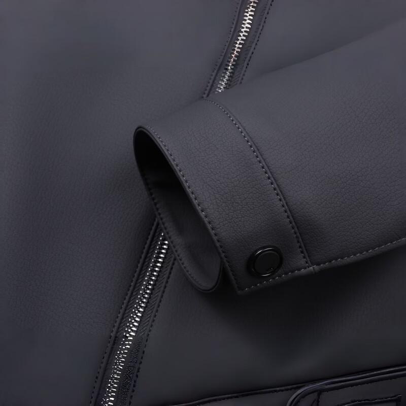 Romone Men's Autumn Lapel PU Leather Jacket