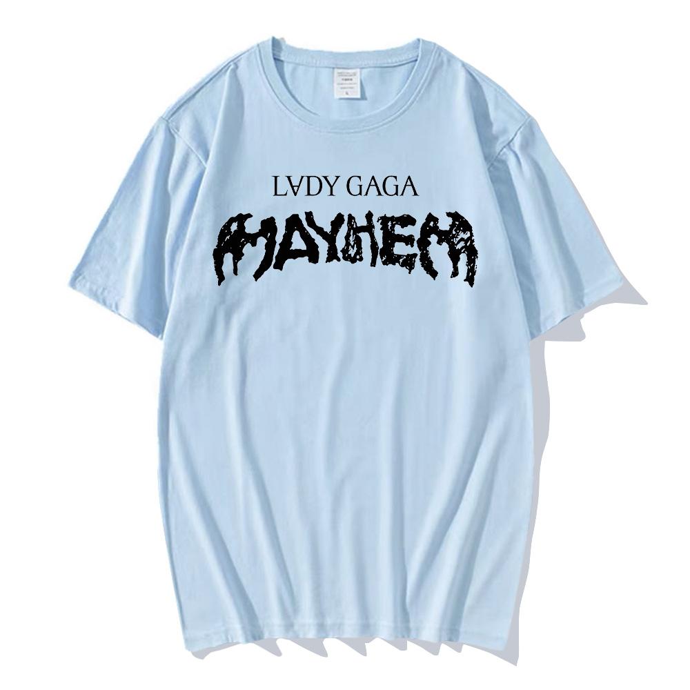Lady Gaga MAYHEM Klassisches Logo T-Shirt Hip Hop Gewaschen Kurzarm Street T-Shirt Retro Baumwolle Herren Damen Top Streetwear Sommer T-Shirt