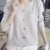 Hollow Out V Collar Long Sleeved Knitted Sweater Autumn Loose Striped Base Shirt for Women