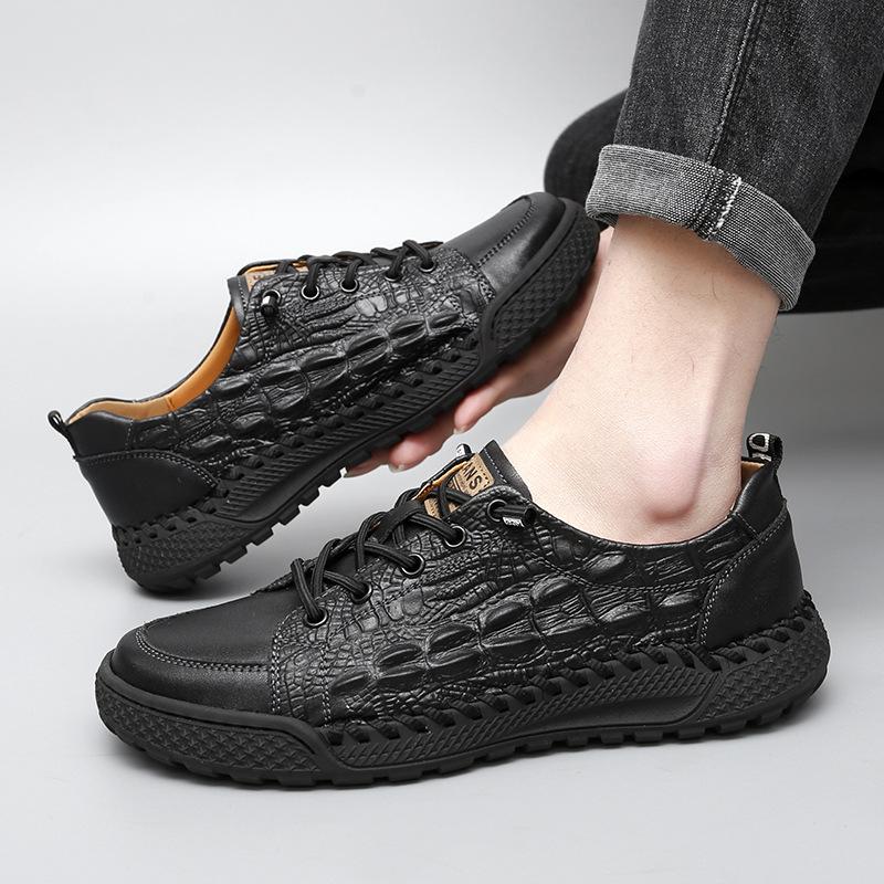 

Осенняя мужская обувь большого размера, повседневная обувь на доске, повседневная обувь с низким верхом, кожаная обувь, мужская модная кожаная обувь с рисунком крокодила 38 чёрный