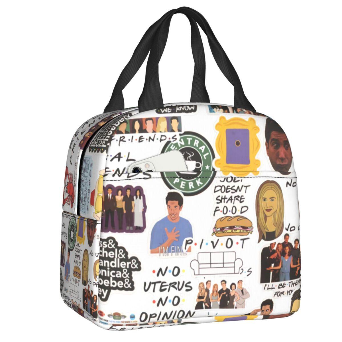 Custom Vintage Friends Symbol Collage Insulated Lunch Bags for Women TV Show Resuable Thermal Cooler Food Lunch Box Outdoor 22x20x13cm