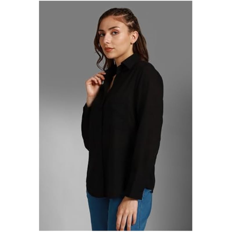 HIGH STAR Women's Oversized Fit Shirt (HSWSHW23509_BK_Black