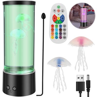LED Jellyfish Lamp USB Electric Jellyfish Night Lamp Remote Control Round Desktop Mood Light Decoration with 17 Colors for Room