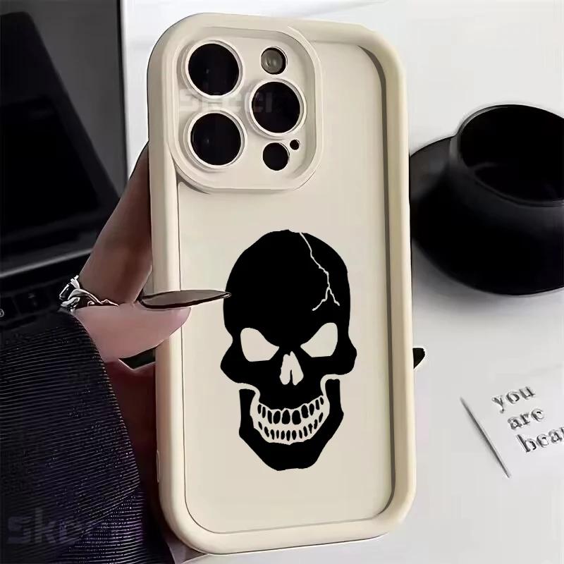 New Terror Black Skull Soft Silicone Phone Case For iPhone 16 15 14 13 12 11 Pro Max X XS XR 7 8 Plus Shockproof Bumper Cover