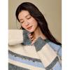 INMAN Women's Relaxed Fit Color Block Stripe Round Neck Knit Sweater