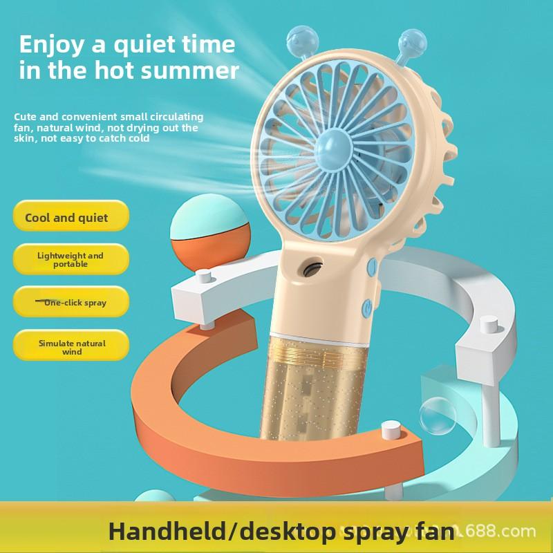 New Handheld Misting Fan Mini-sized Portable Rechargeable High-wind Low Noise 4-speed Outdoor Electric Fancross-border Gift