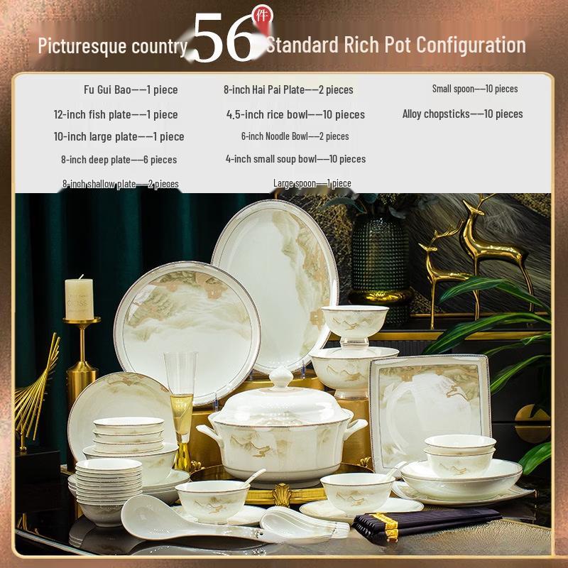Jingdezhen 56-Piece Ceramic Dinnerware Set