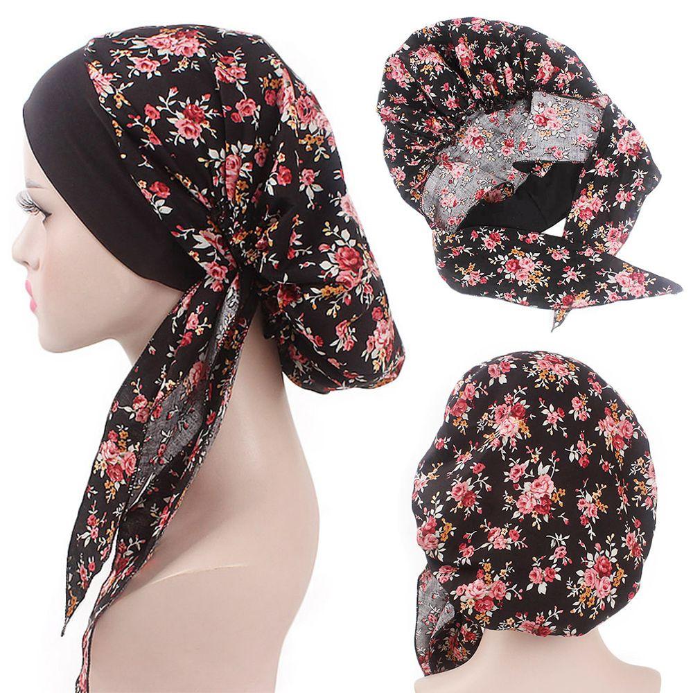 Adjustable Headwear Pre-Tied Printed Chemo Pirate Cap Cancer Head Scarf Hair Loss Hat Muslim Turban EMA