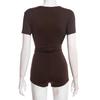D25RP581 Solid Color Slim Fit Sexy Deep V Drape Neck Short Sleeve Jumpsuit Shorts