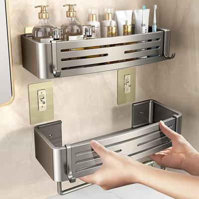 Mensola per bagno Portasciugamani Robusto Portante Design con foro di drenaggio Autoadesivo Nessuna perforazione Facile da installare Portaoggetti Organizzatore per doccia