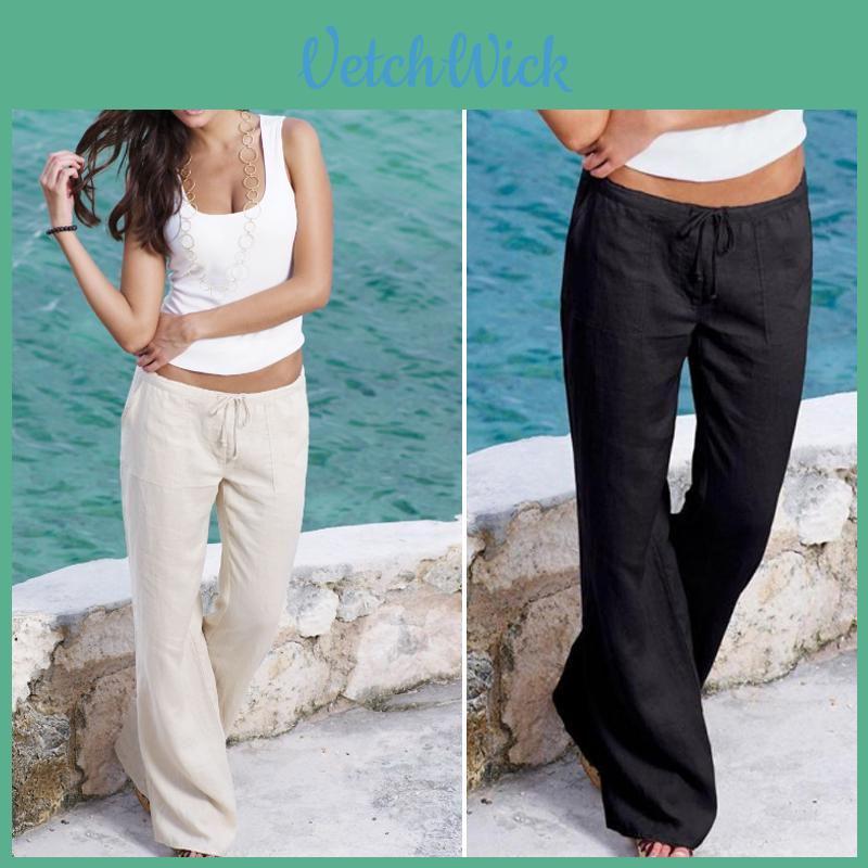 Pantaloni Larghi Casual da Donna in Lino con Design Liscio e Versatile Stile Estivo