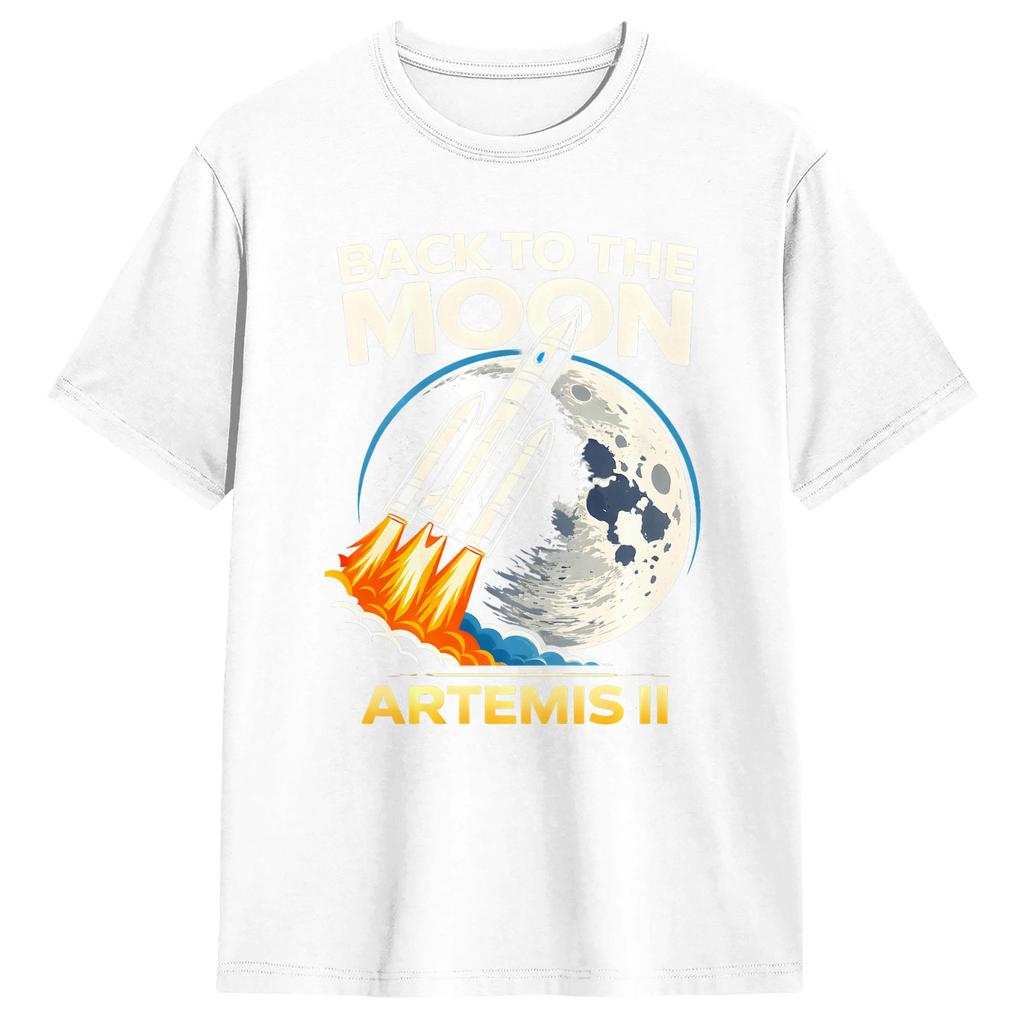 Back To The Moon Artemis II Rocket Space Mission T Shirt Unisexs Cotton Funny TShirts Crewneck  Tees Short Sleeve Tops Printing