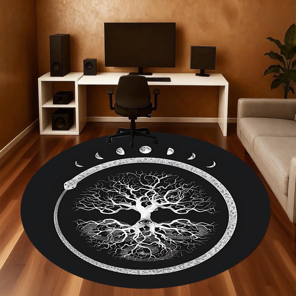 1pc Tree of Life Moon Phases Round Chair Mat Area Rug - Non-Slip, Floor Mat for Office, Bedroom, and Indoor Decor C1125363