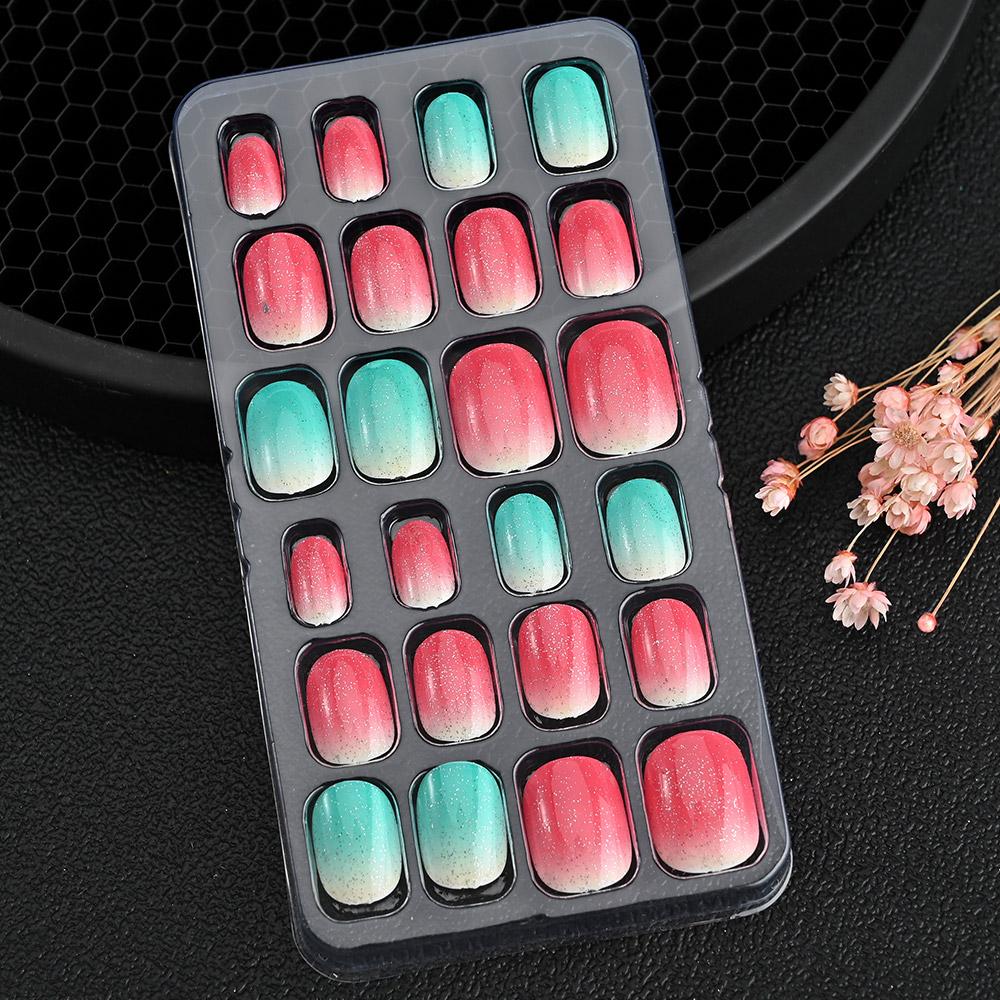 24pcs/box Candy Kids False Nail Cartoon Full Cover Press On Fake Nails Tips Kawaii Acrylic Artificial Fingernails for Girls