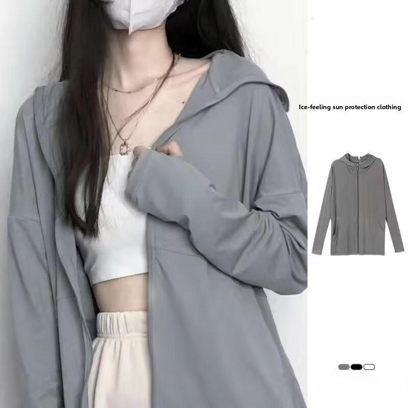 

Women s lightweight ice silk sun protection clothing, UV protection, 2026 summer model, loose-fitting, breathable sun protection clothing 2XL світло-сірий колір