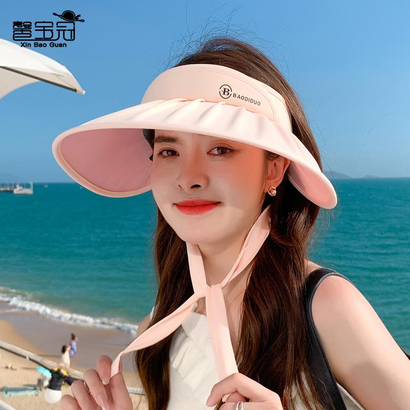 8477 Summer Ice Silk Ribbon Empty Top Hat Fashion Shell Big Brim Sun Protection Hat UV Protection Sun Hat Children