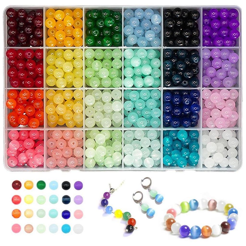 1200-Piece DIY Glass Bead Set: 24 Colors of 8mm Crystal Beads for Jewelry Making