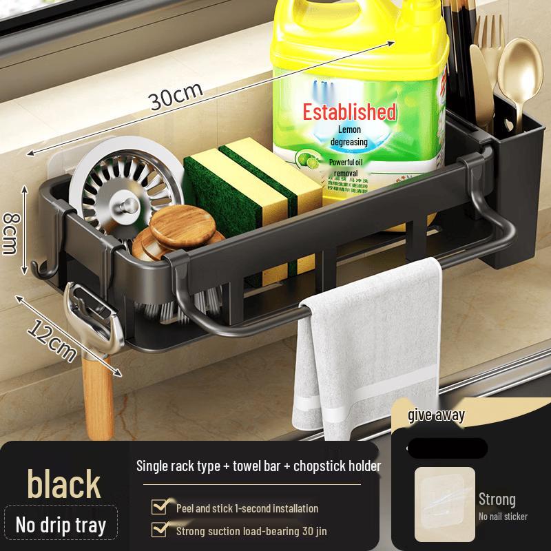 cmaos Kitchen Sink Wall-Mounted Drain Rack with Chopstick Holder & Towel Bar