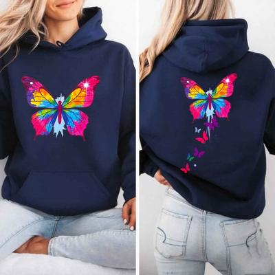 Cooles Schmetterlingsmuster Muster Kapuzenpullover Damen Hip Hop Street Hoodies Trendy Tasche Kleidung Vintage Mehrfarbiger Hoodie Frühling Herbst