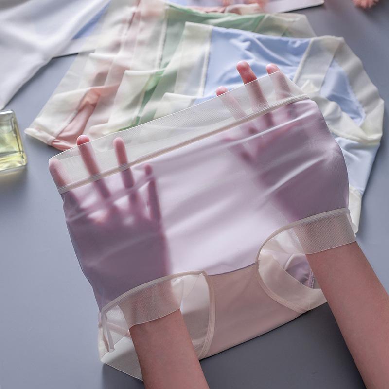 Großformatige Ice Silk Nahtlose High-Waist Damenunterwäsche - Atmungsaktiv, Elastisch, Bauchkontrolle, Po-Anhebung, Figurschmeichelnde Slips.