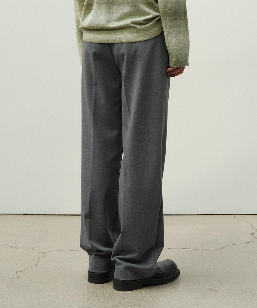 MINAV Wool Twill One-Pleat Wide Slacks [Charcoal]