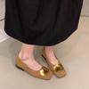 Fashion SUOJIALUN 2025 Autumn New Brand Women Flat Shoes Fashion Gold Buckle Square Toe Shallow Slip On Boat Shoes Flat Heel Single Shoe