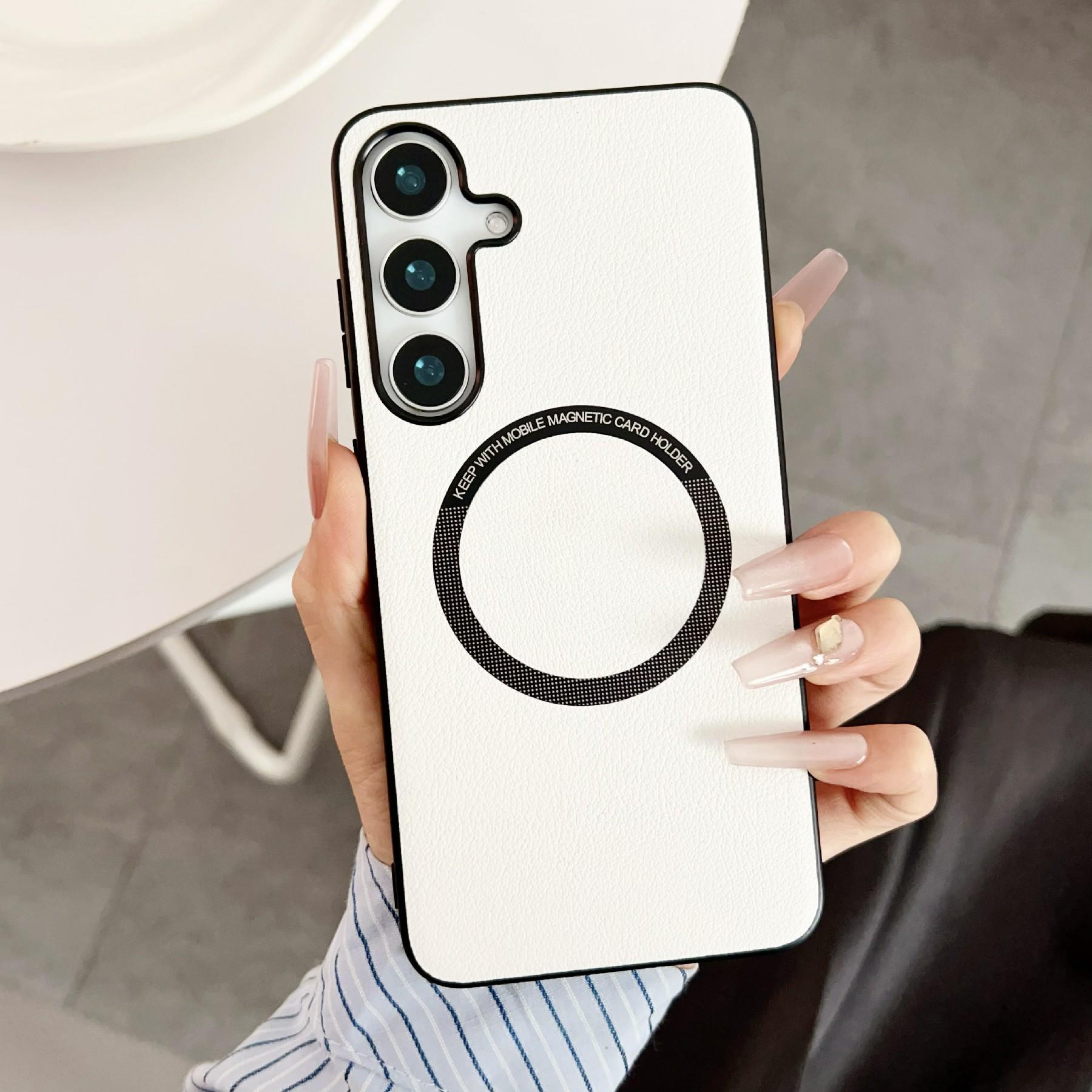 

For Samsung Galaxy A36 5G Case Anti-Drop PU Leather+TPU Cover Compatible with MagSafe White