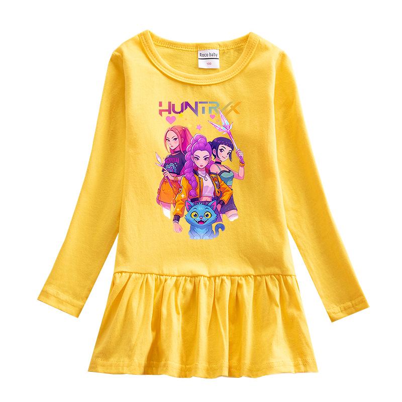 Kpop Monster Hunter Witch Korean Style Girls' Cartoon Ruffle Long Sleeve Mesh Princess Dress for Spring and Autumn.