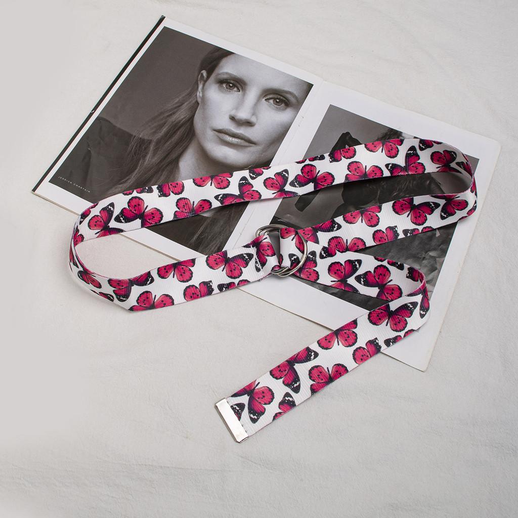 Letter Simple Grid Striped Butterfly Polka Dot Printed Women Canvas Belt
