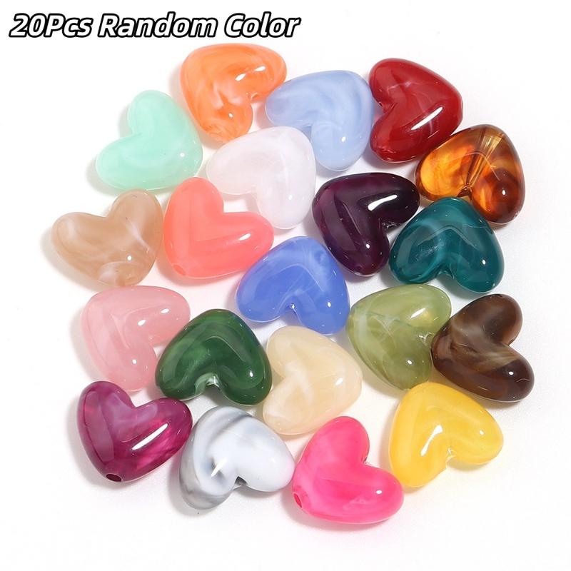 20Pcs Imitation Stone Heart Shape Acrylic Beads Dual Color Loose Bead For Jewelry Making Diy Charms Bracelet Necklace Accessorie