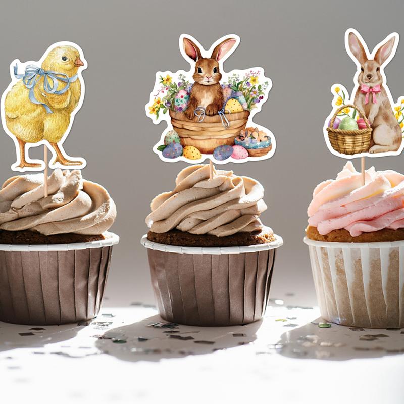 8pcs Easter Bunny Cupcake Toppers Happy Easter Bunny Dessert Toppers Party Cake Toppers Decoration for Easter Supplies