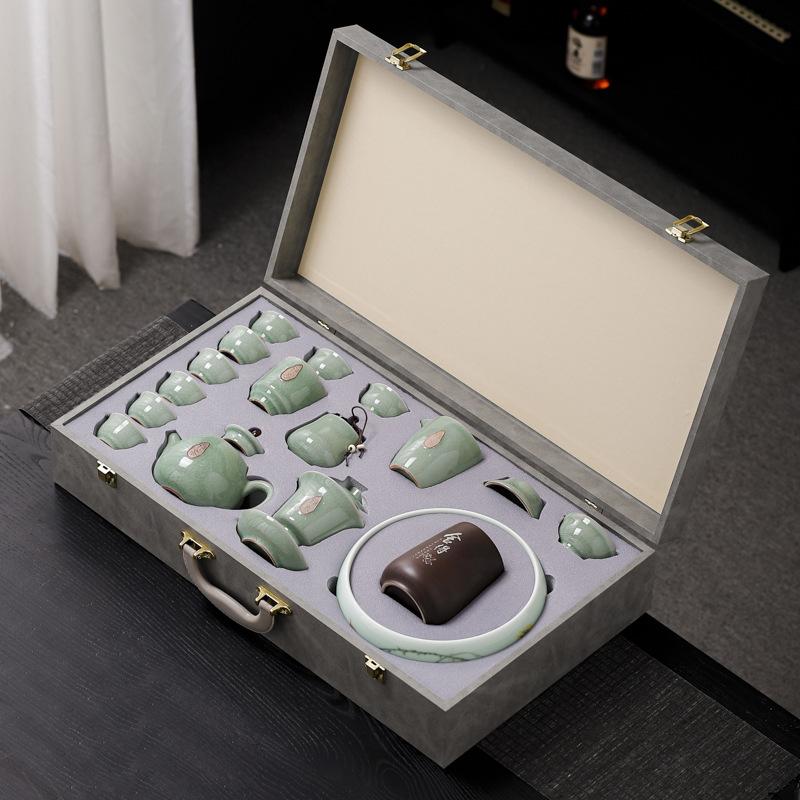 Ge kiln tea set ceramic teapot gift box, light luxury retro ceramic tea set gift box with gifts