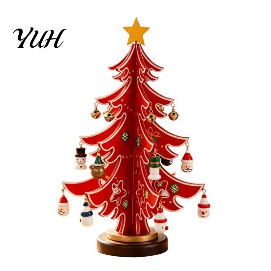 Christmas Party Supplies Wooden Tree Ornaments, 3D Rustic Tabletop Decor Indoor Decoration for Home Desk, Reusable Nordic Style Holiday Centerpiece