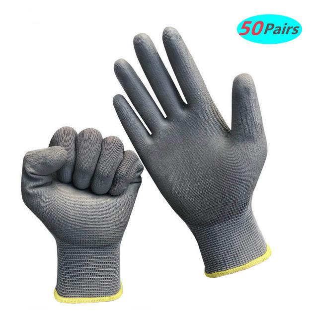 10-50 Pairs of Nylon PU Gloves Safety Work Gloves Repair Special Gloves Palm Coated Gloves Carpenter Repair Worker Supplies