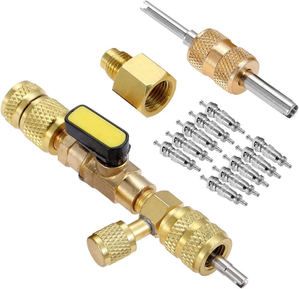 Valve Core Remover Installer Tool Kit with Dual Size 1/4 & 5/16 Port for with R22 R12 R407 R410 R404 R32 R600 HVAC System