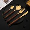 20Pcs Stainless Steel Dinner Flatware Imitation Wooden Handle Dinnerware Knife Coffee Spoon Tea Fork Cutlery Set Tableware