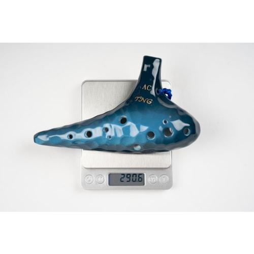 TNG Ocarina, Alto/C/AC, 12-Hole, Emerald, Premium Quality, Glazed Finish with Ocean Wave Pattern (Blue), Strap Included