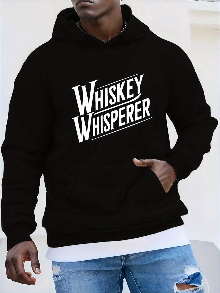 Whiskey Whisperer Bold Cursive Font Plus Size Hoodie - Black Geometric Print