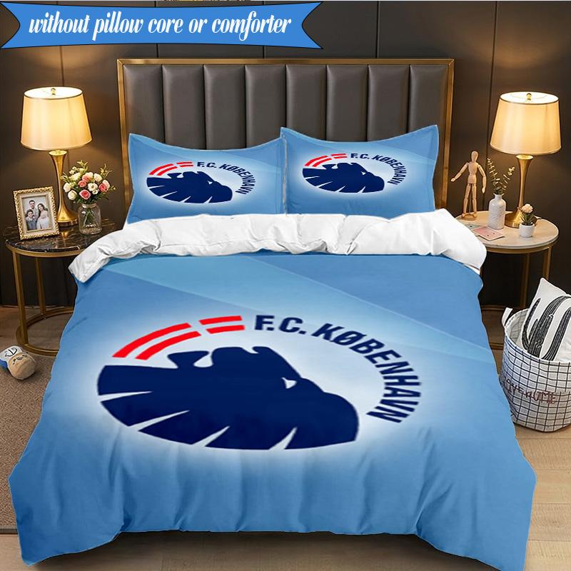 3PCS Fc Copenhagen Lion Crest Bedding Set 2D Printing (Includes 1 Duvet Cover + 2 Pillowcases Coreless), Bedroom decor,Fan Gift