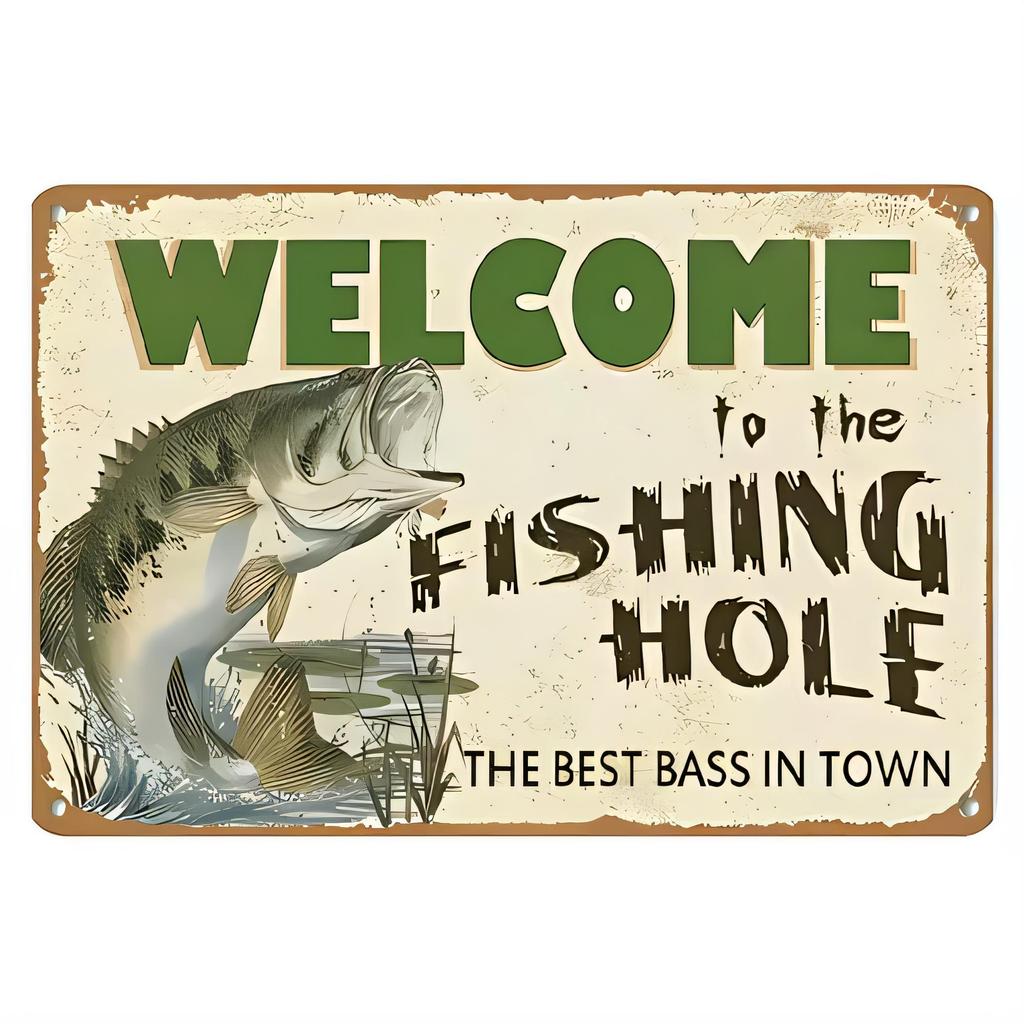 Tin Sign Welcome to the Fishing Hall Wolf Funny Bass Slogan Vintage Metal Plaque Wall Decor for Man Cave Garage Bar Pub Cabin Co